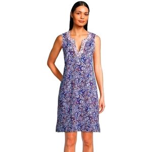 Lands End Women's Navy Paisley Cotton Sleeveless Dress Colorful Size XS / LEasi